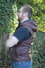 OnF Leather Hoodie in Burgundy