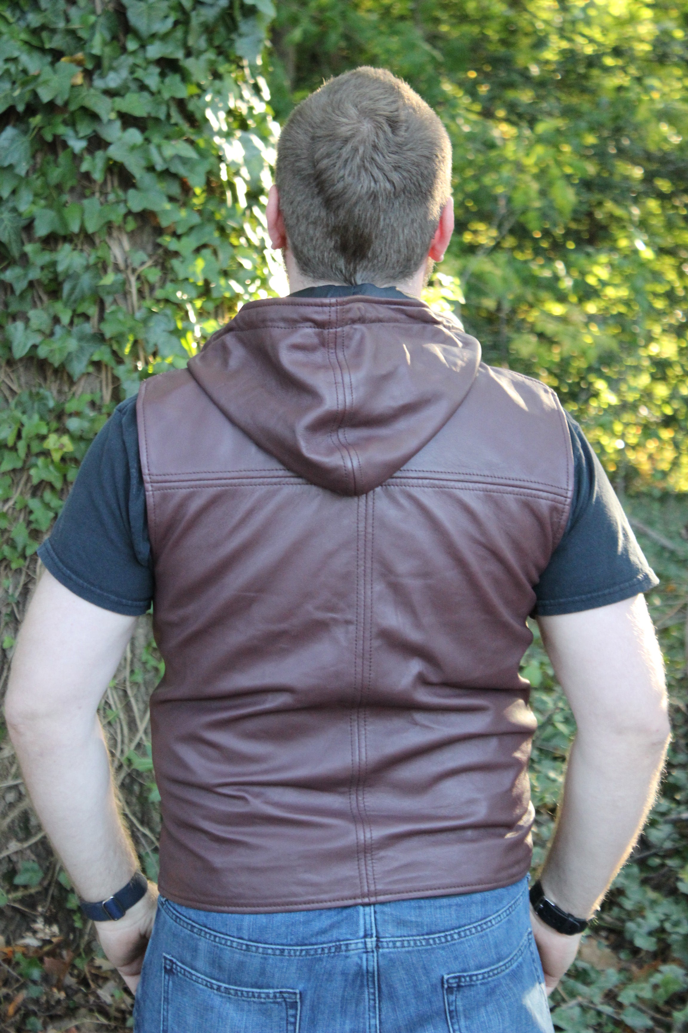 OnF Leather Hoodie in Burgundy