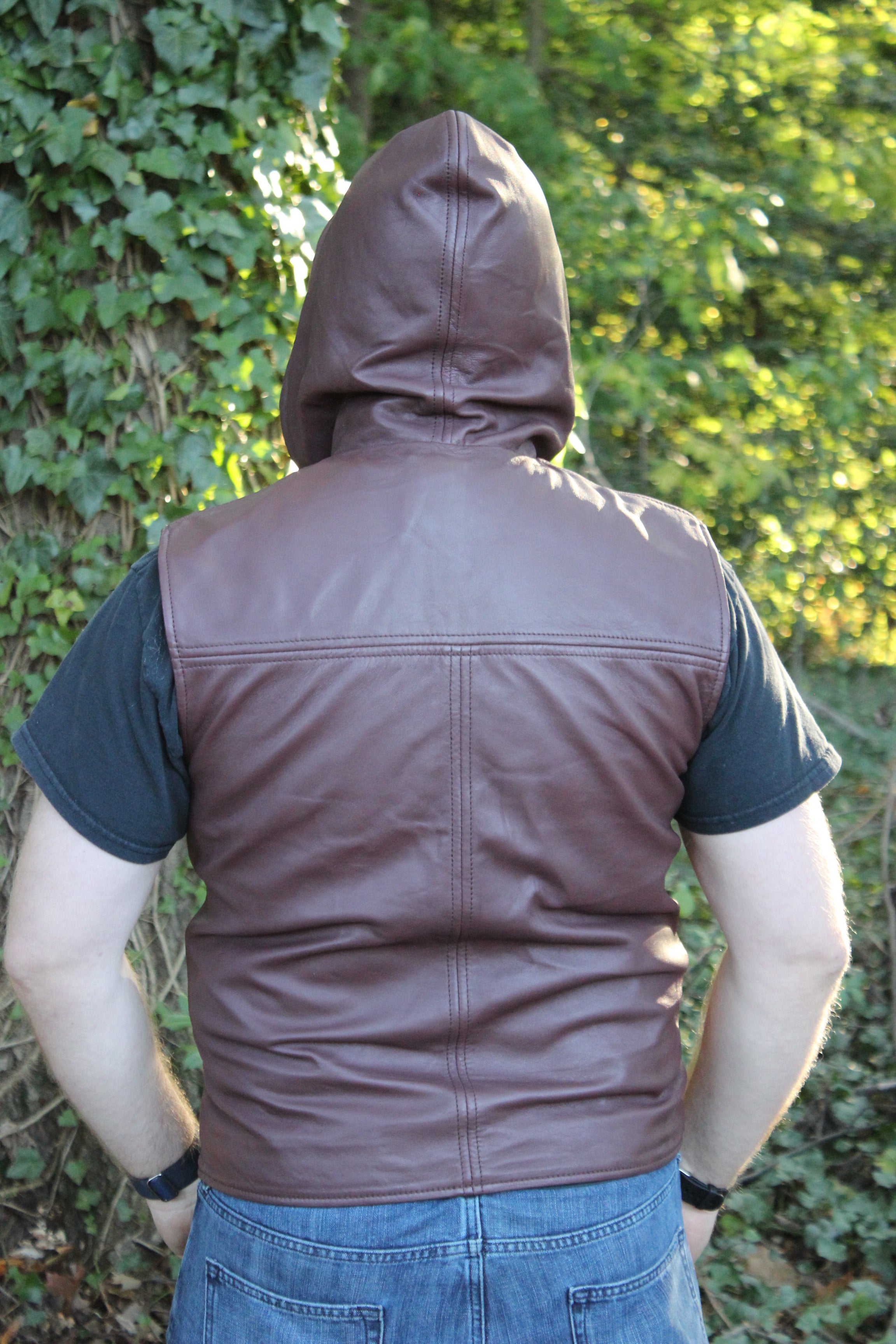 OnF Leather Hoodie in Burgundy