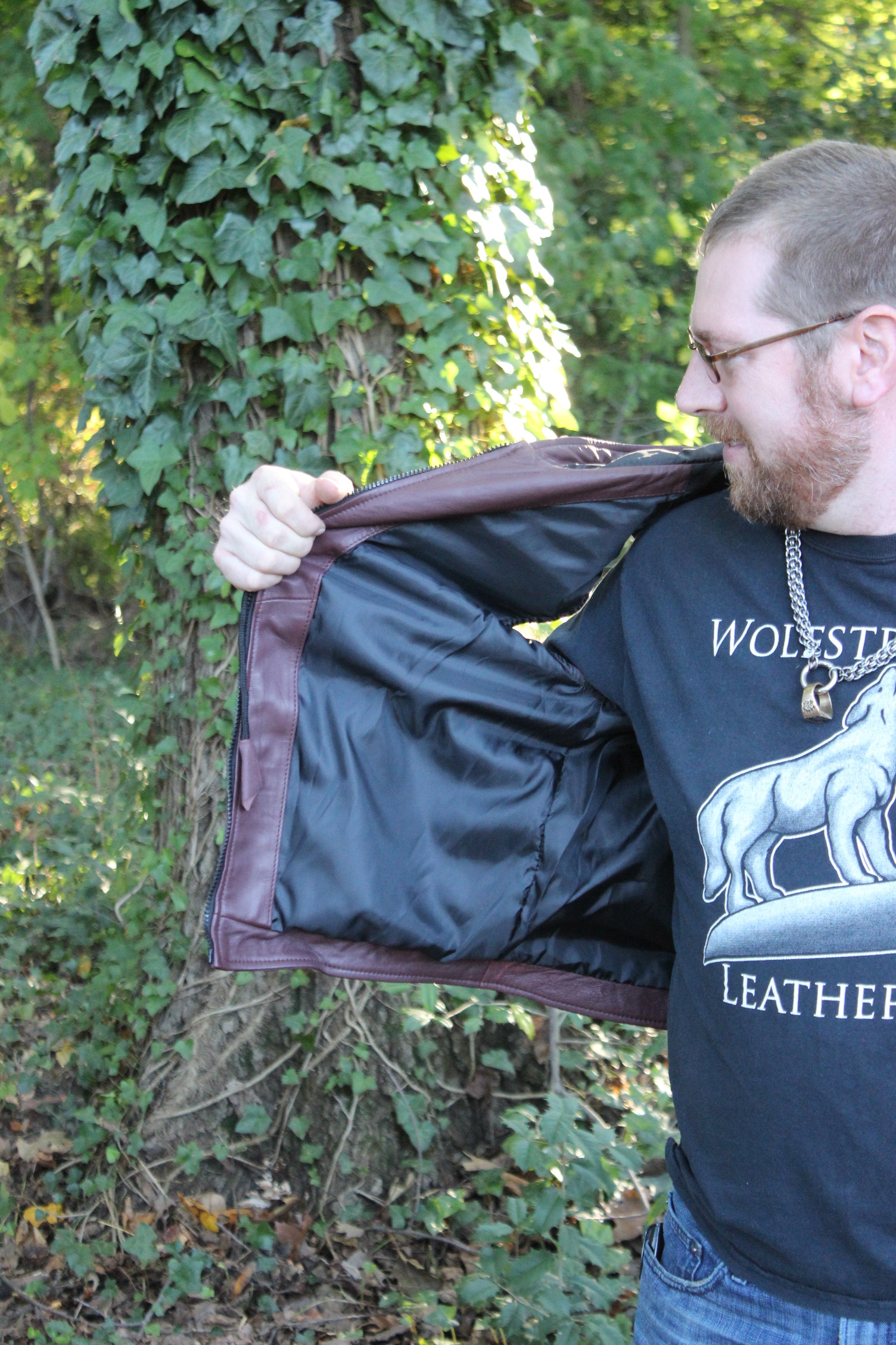 OnF Leather Hoodie in Burgundy