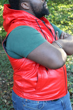 OnF Leather Hoodie in Red