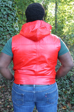 OnF Leather Hoodie in Red