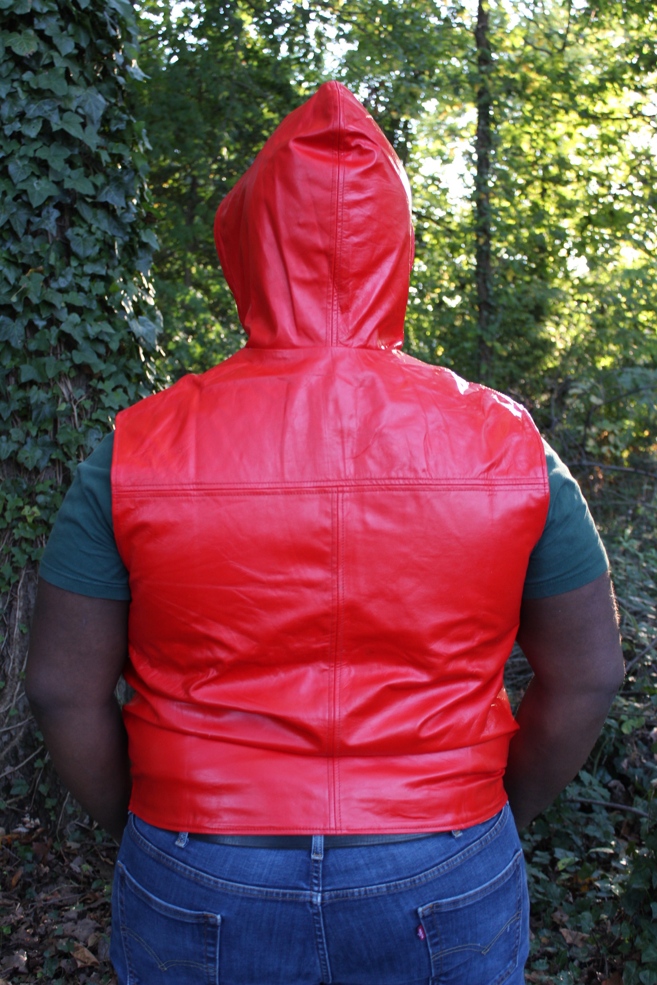 OnF Leather Hoodie in Red