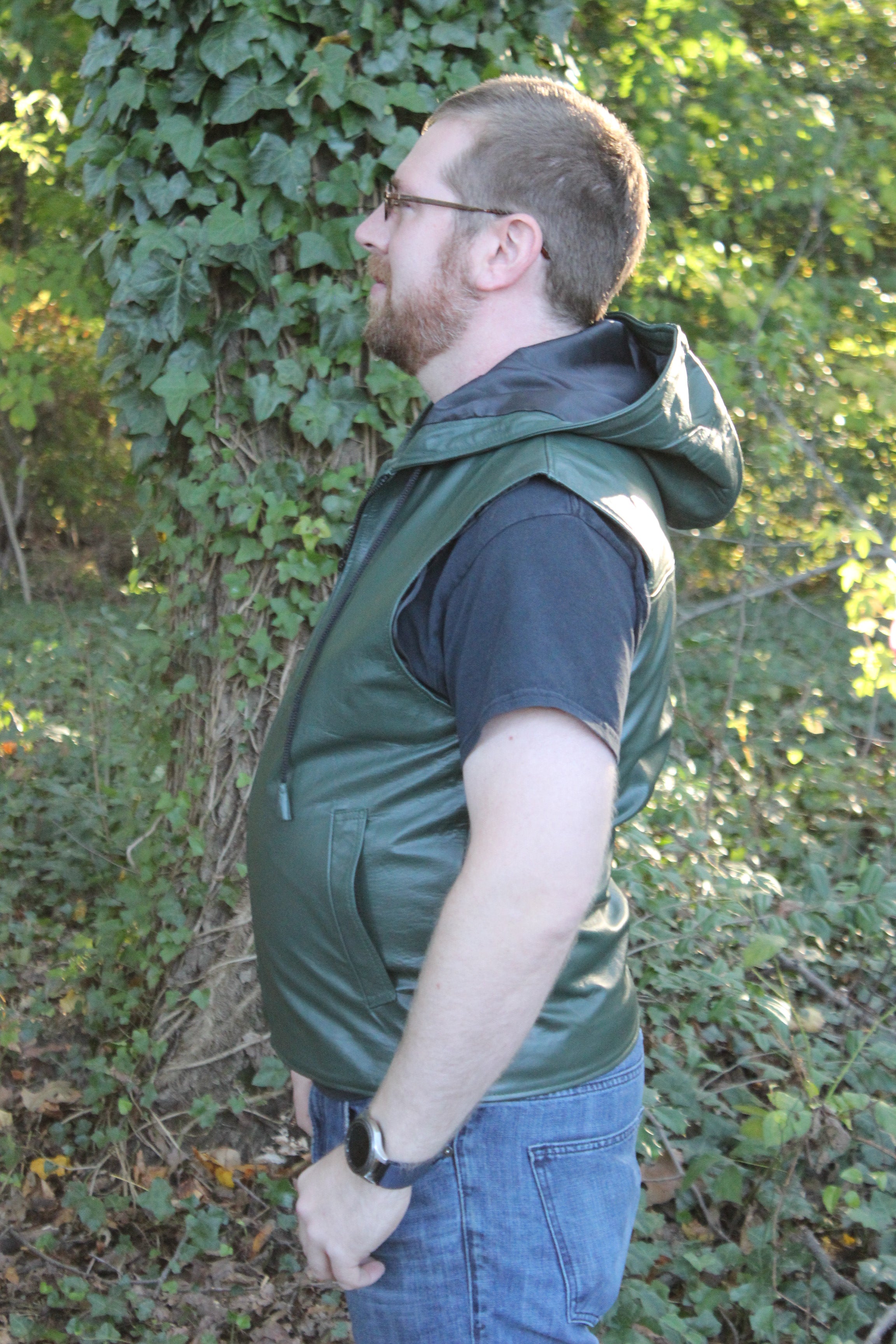 OnF Leather Hoodie in Hunter Green