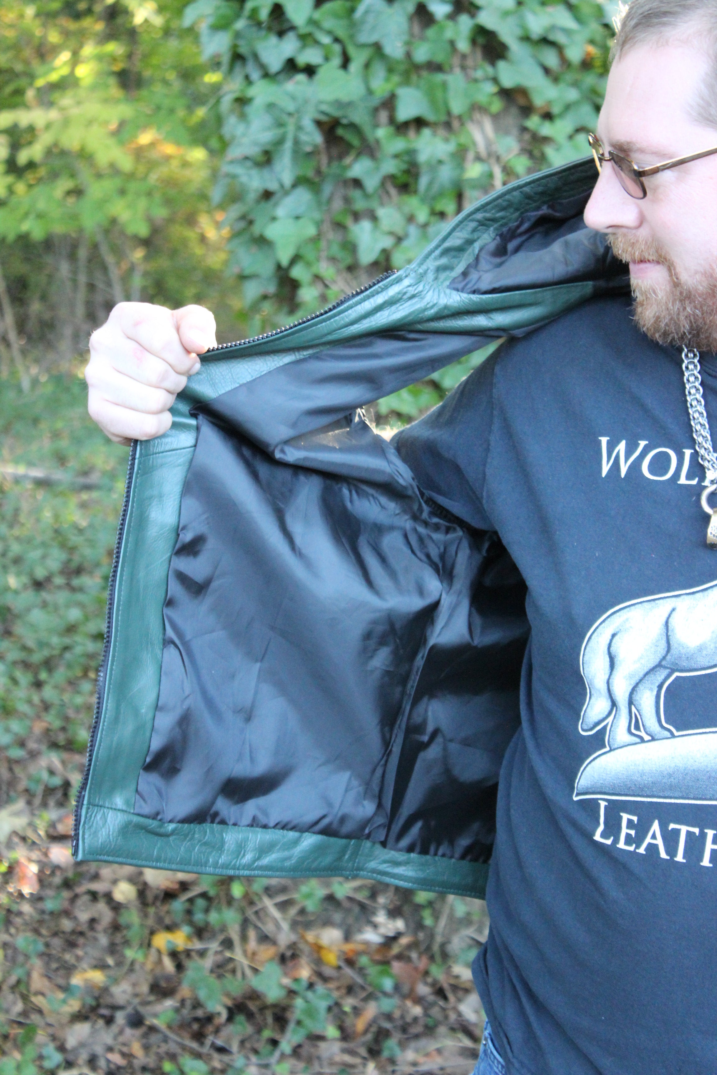 OnF Leather Hoodie in Hunter Green