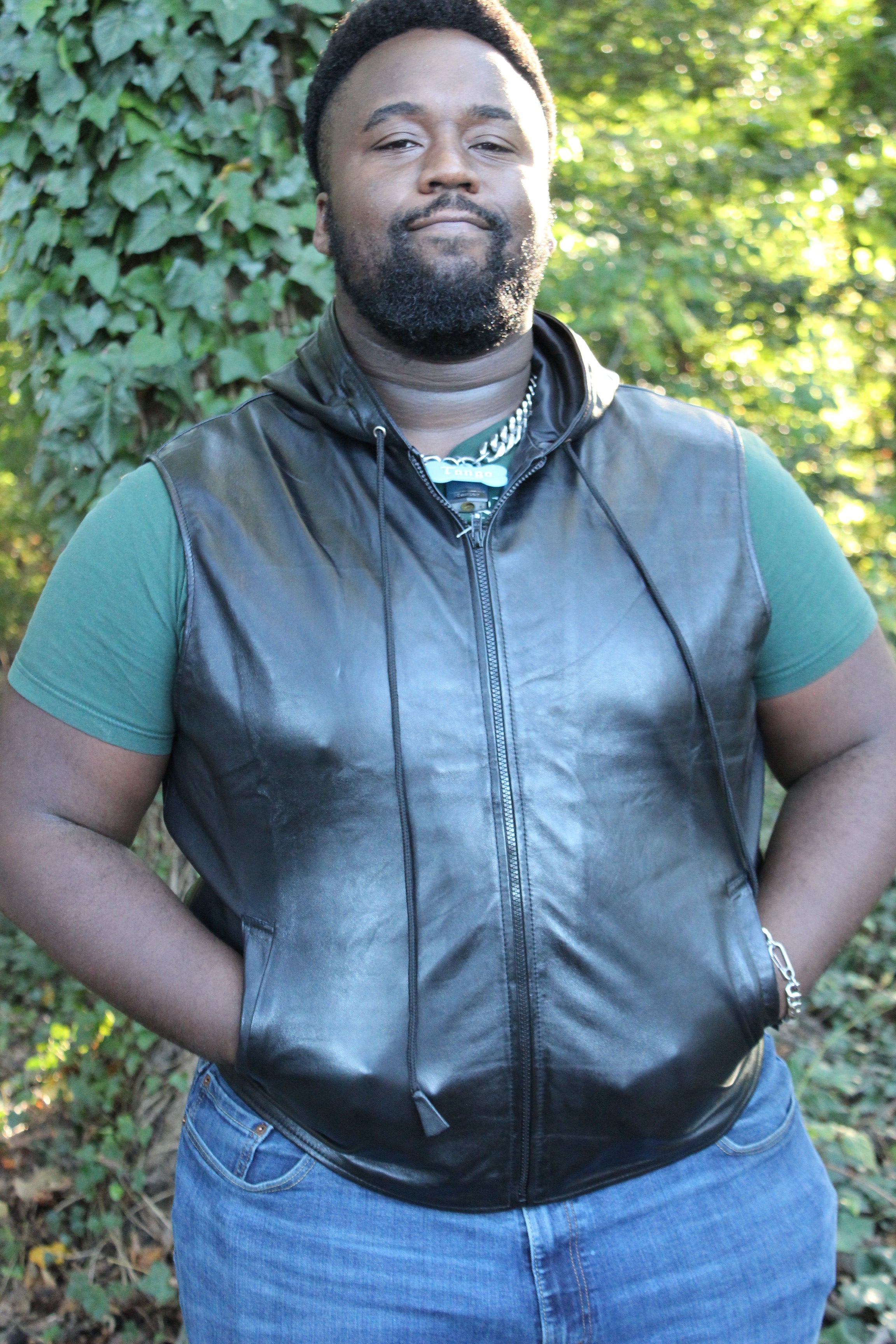 OnF Leather Hoodie in Black