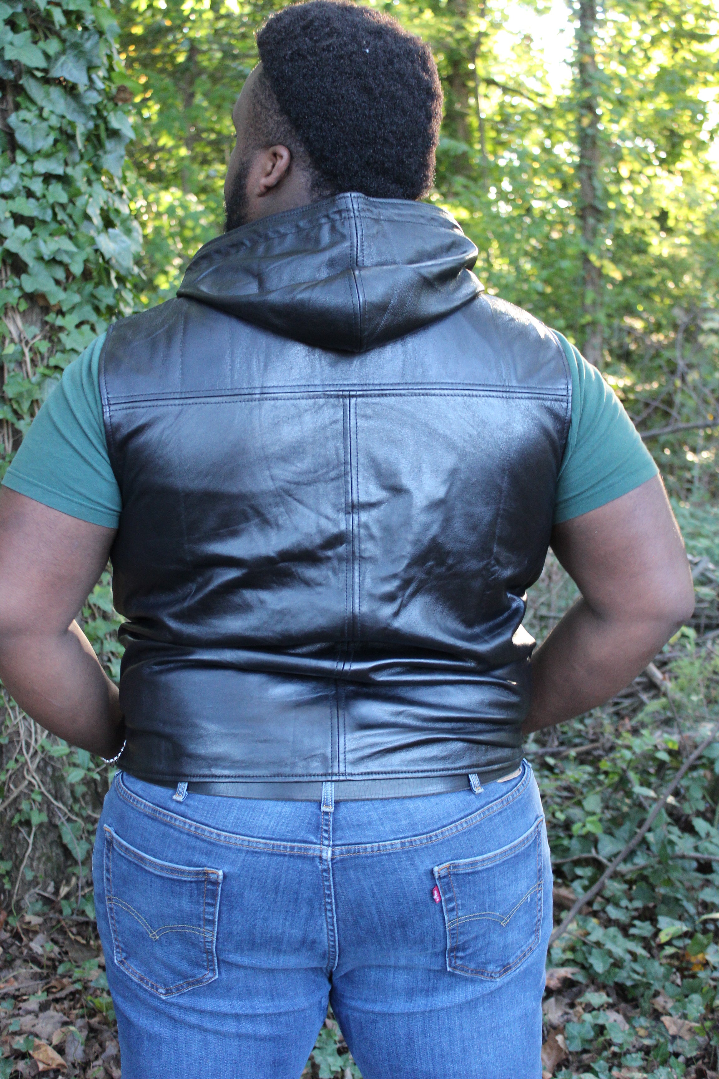 OnF Leather Hoodie in Black