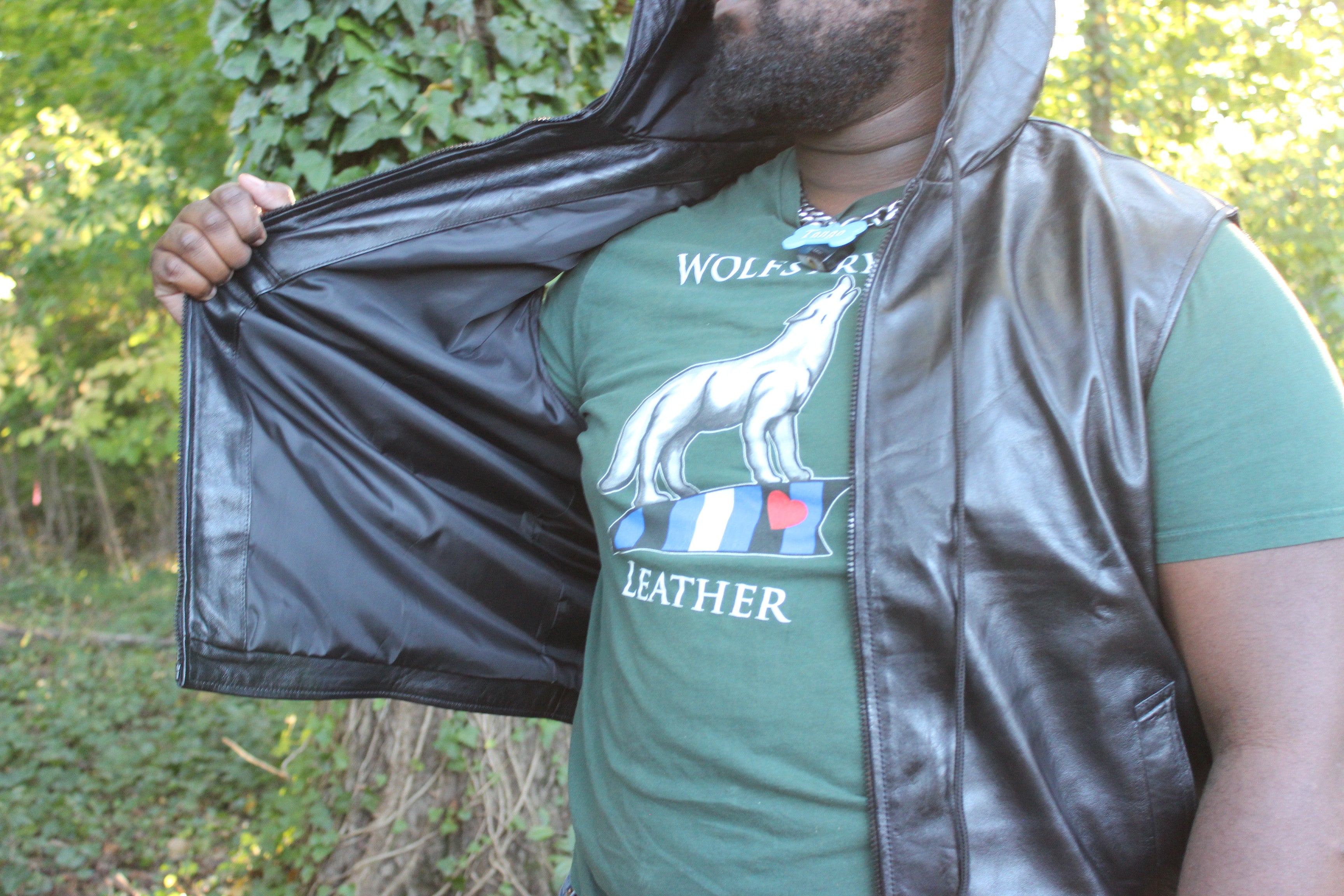 OnF Leather Hoodie in Black