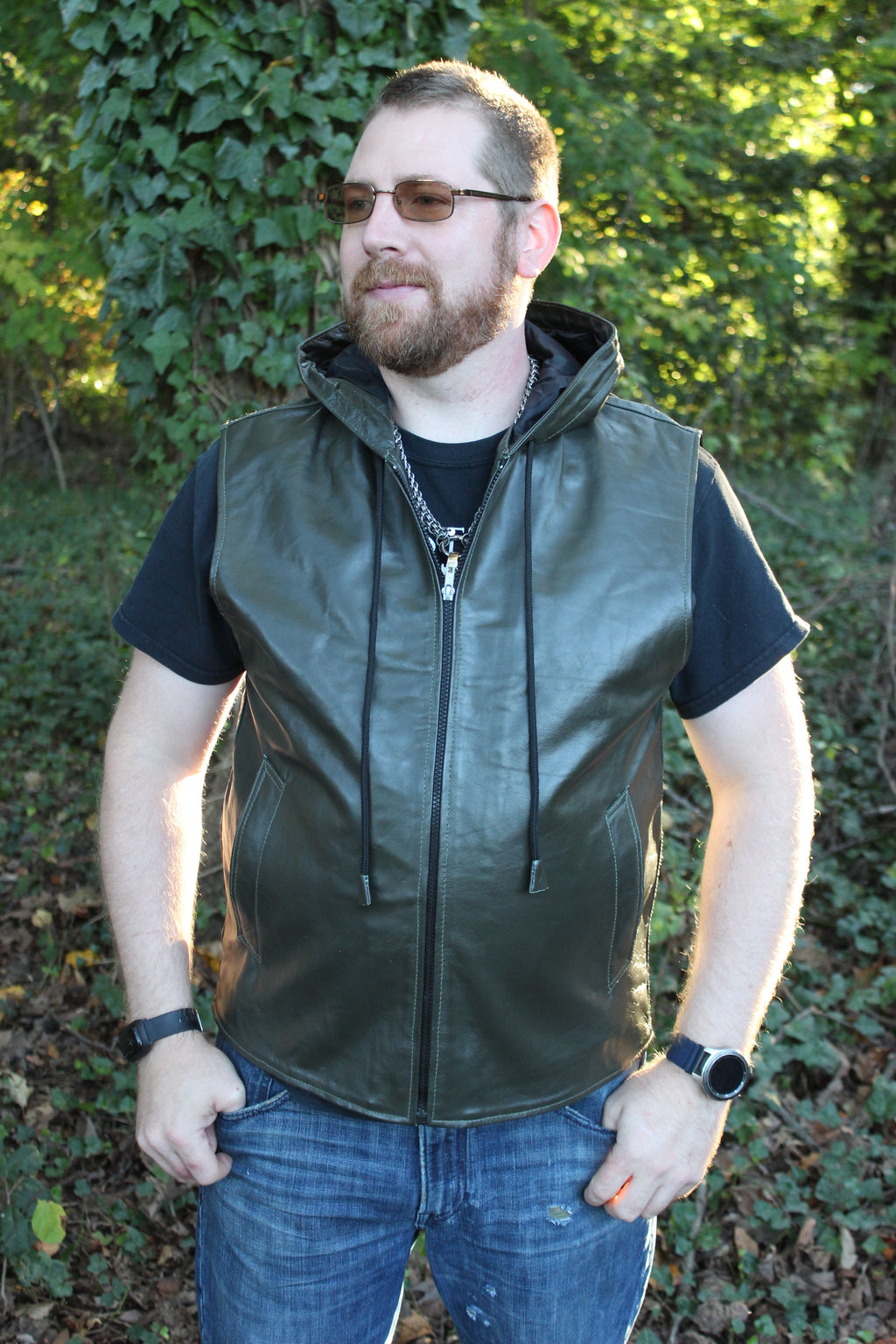 Sweat à capuche en cuir OnF en vert olive