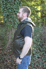 OnF Leather Hoodie in Olive Green