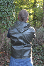 OnF Leather Hoodie in Olive Green