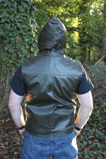 OnF Leather Hoodie in Olive Green