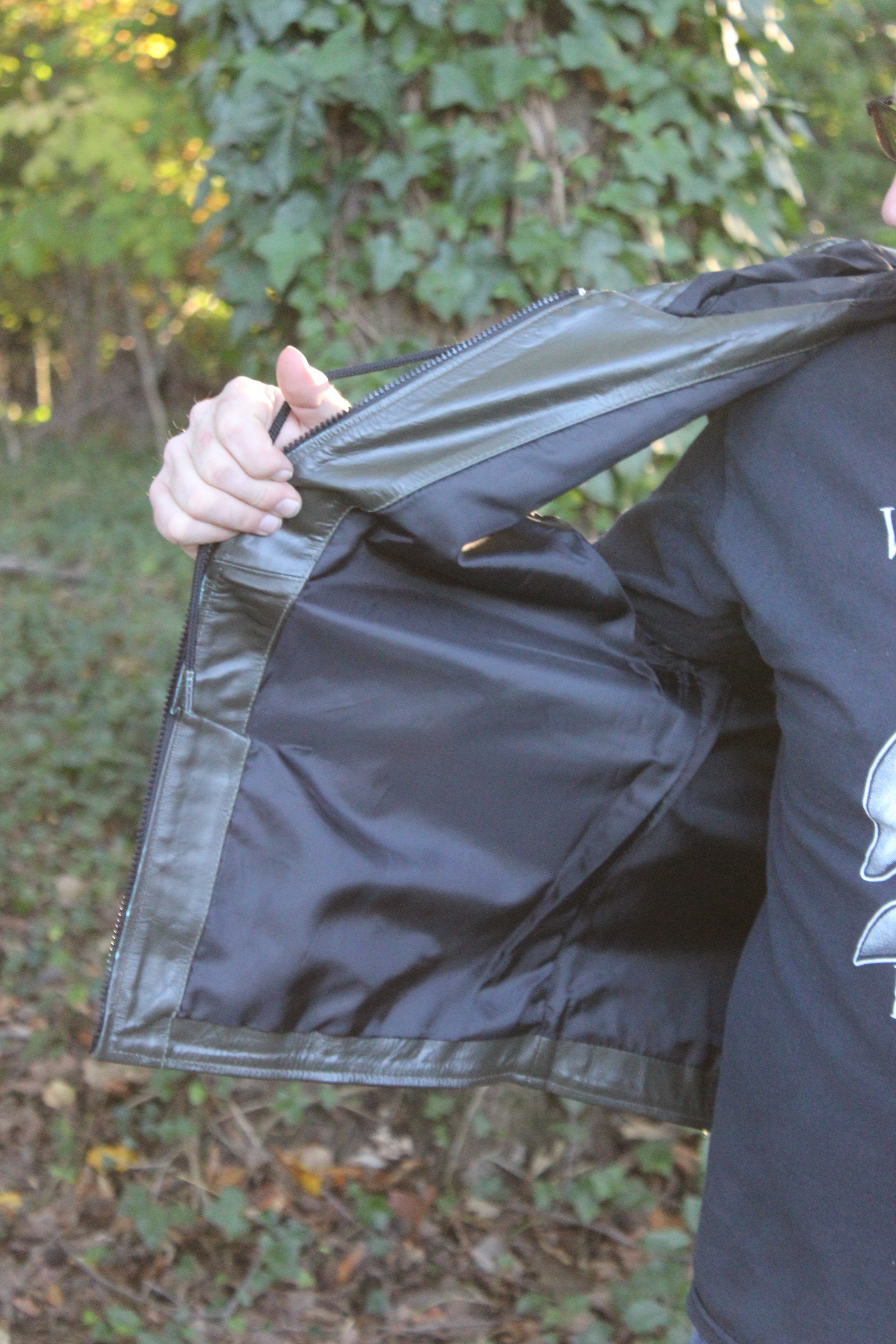 OnF Leather Hoodie in Olive Green