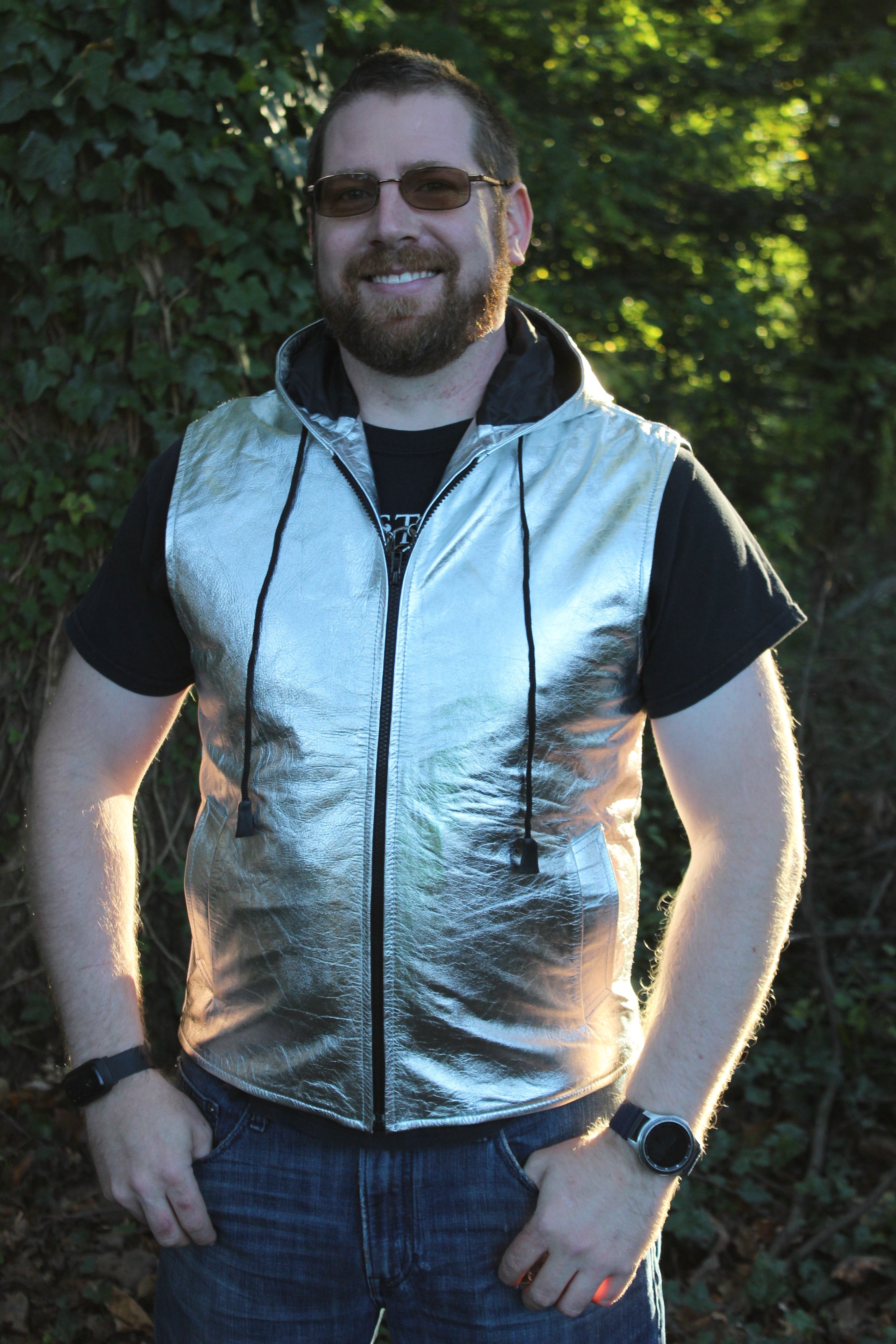 Sweat à capuche en cuir OnF en argent