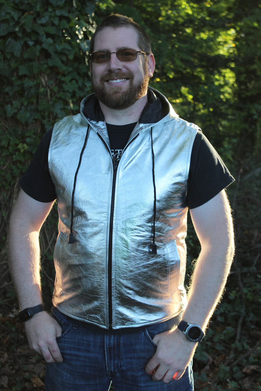 Sweat à capuche en cuir OnF en argent