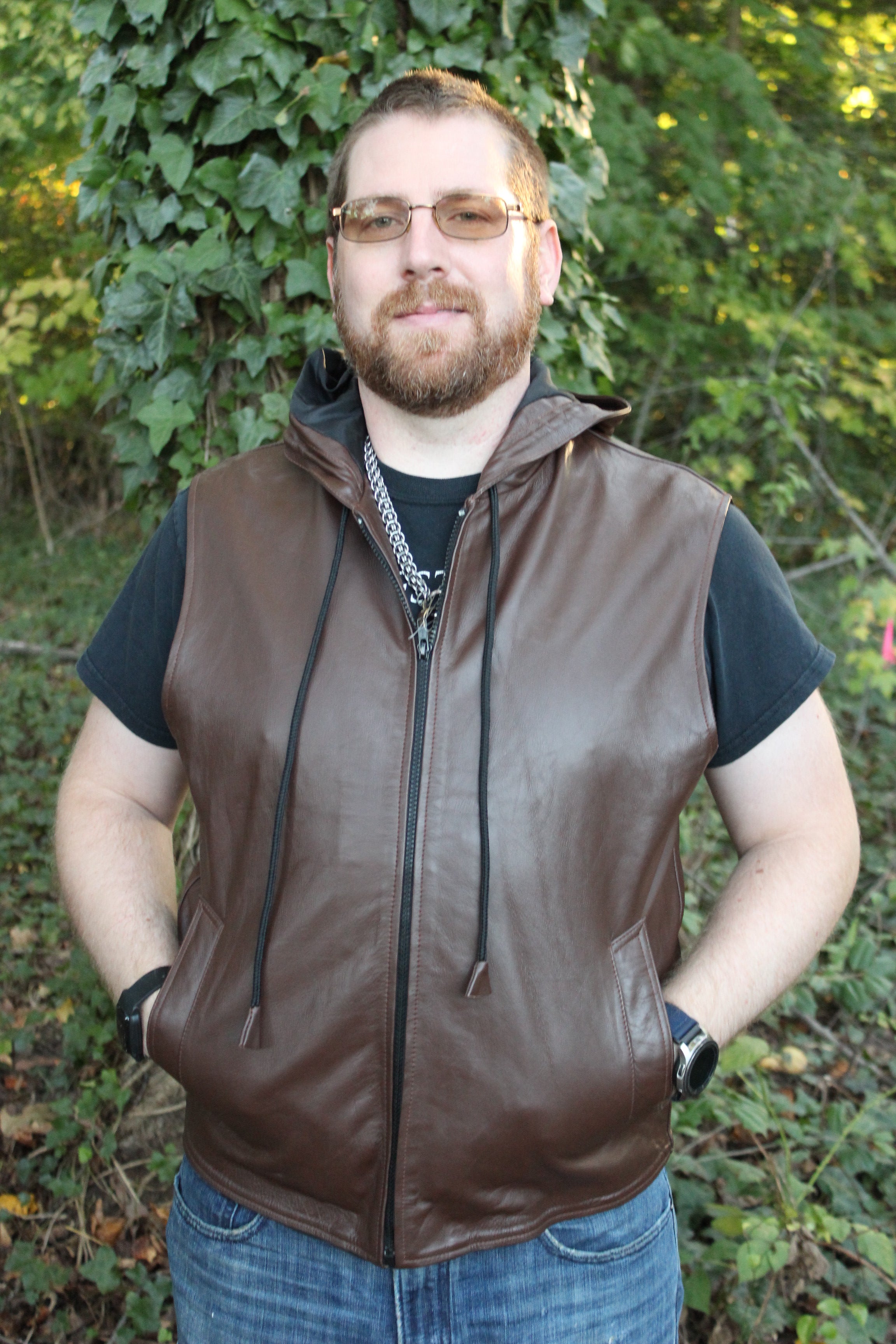 OnF Leather Hoodie in Brown