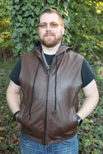 OnF Leather Hoodie in Brown