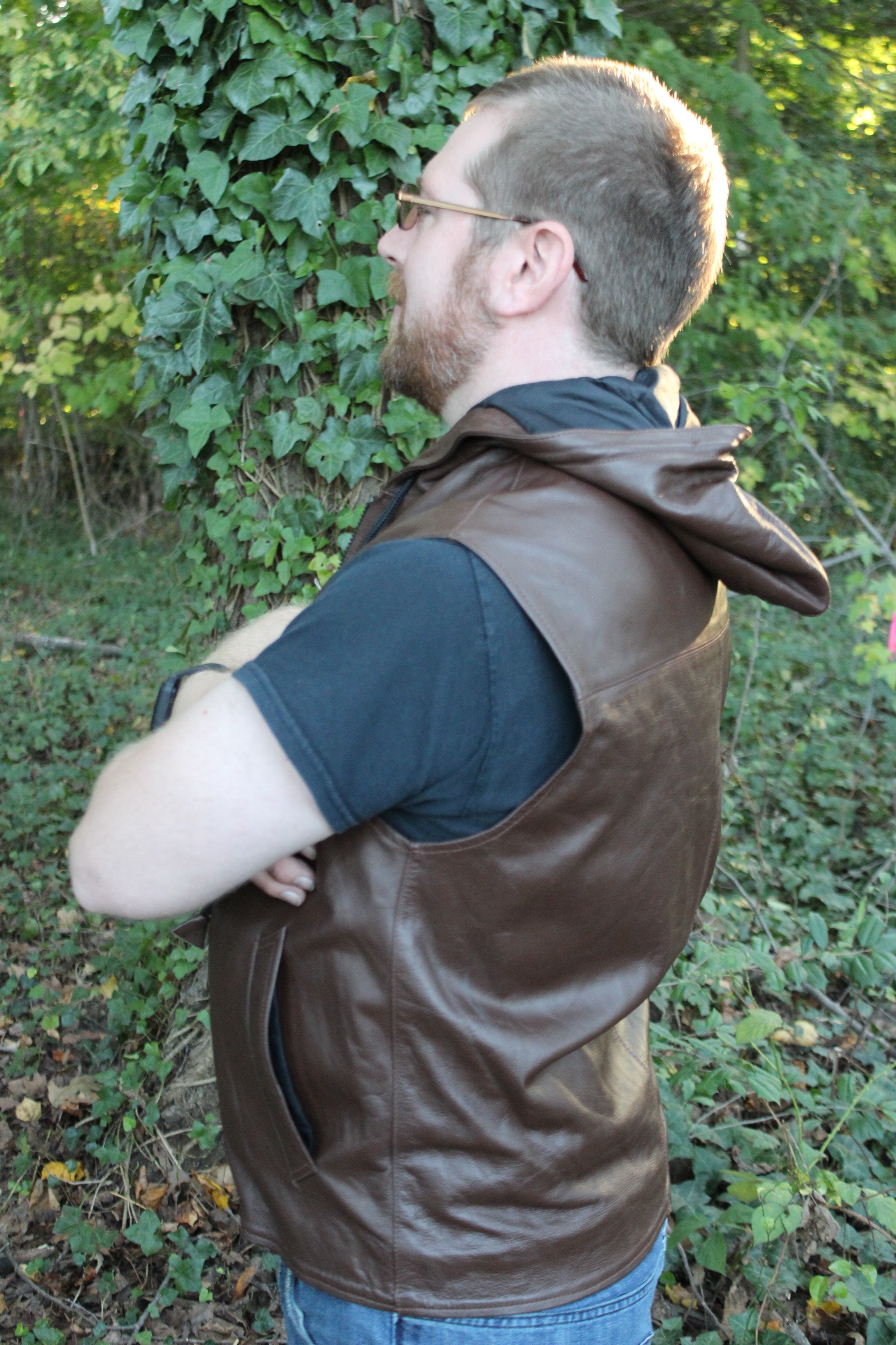 OnF Leather Hoodie in Brown