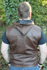 OnF Leather Hoodie in Brown