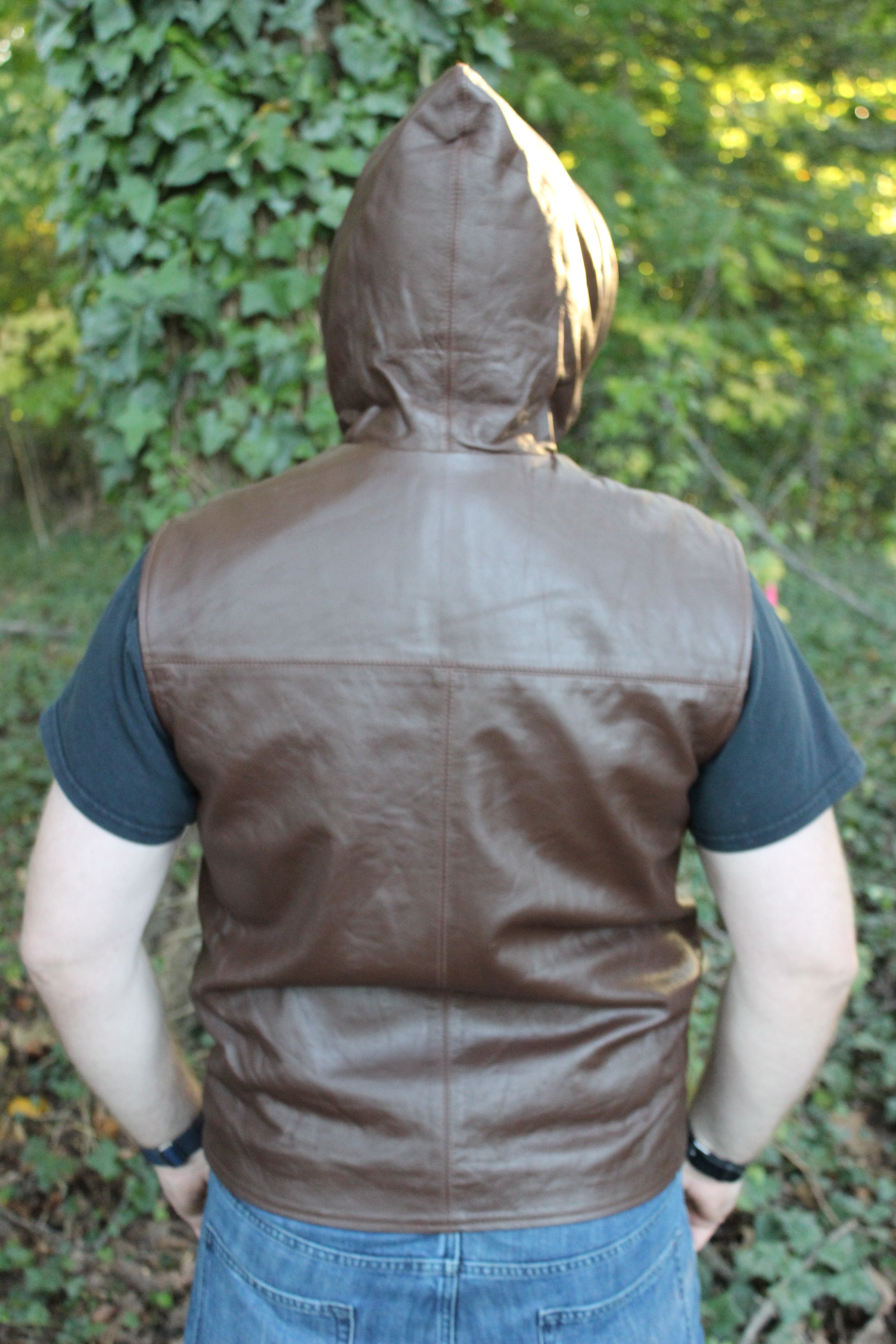 OnF Leather Hoodie in Brown