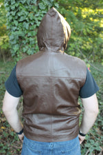 OnF Leather Hoodie in Brown
