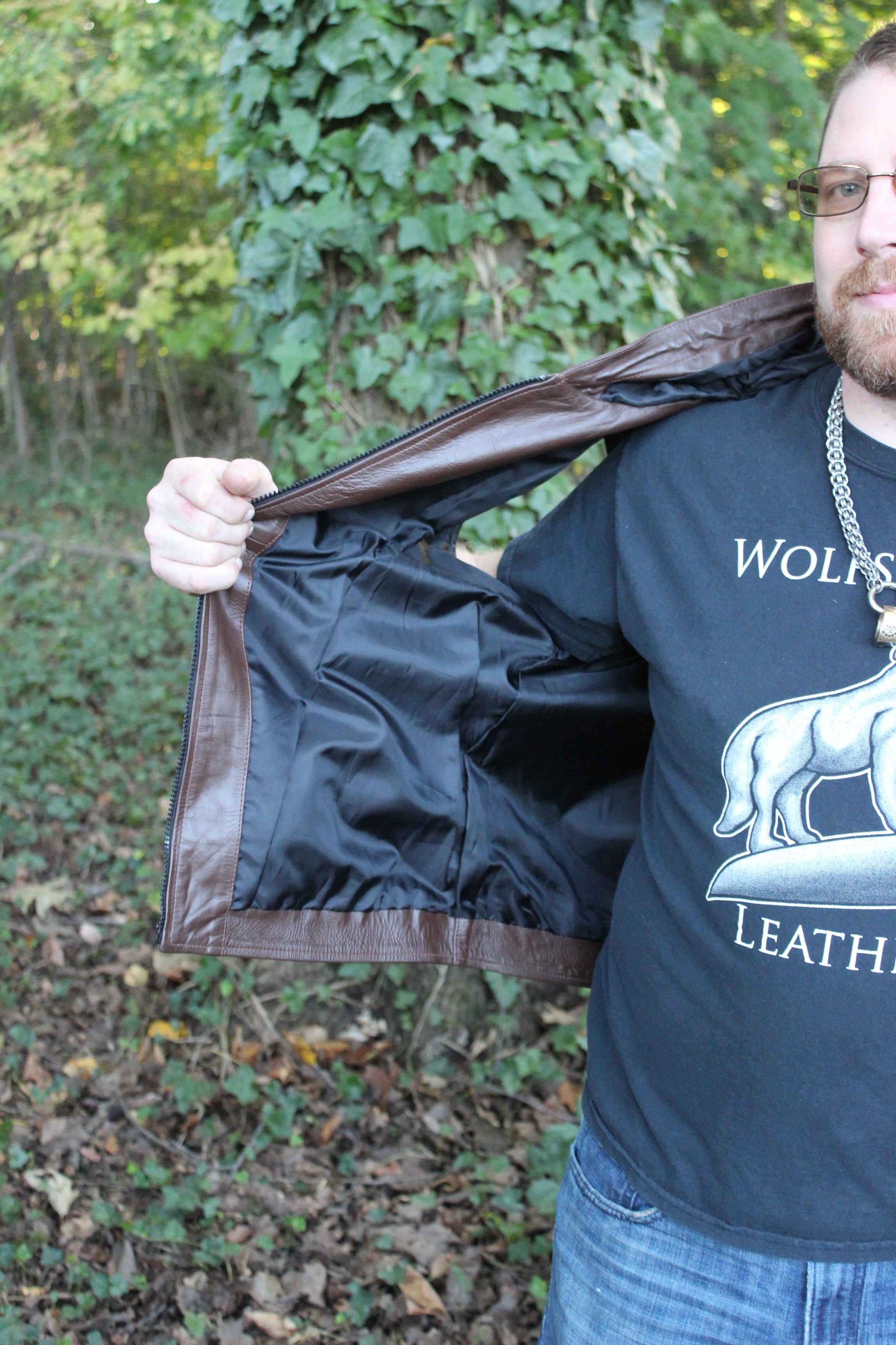 OnF Leather Hoodie in Brown