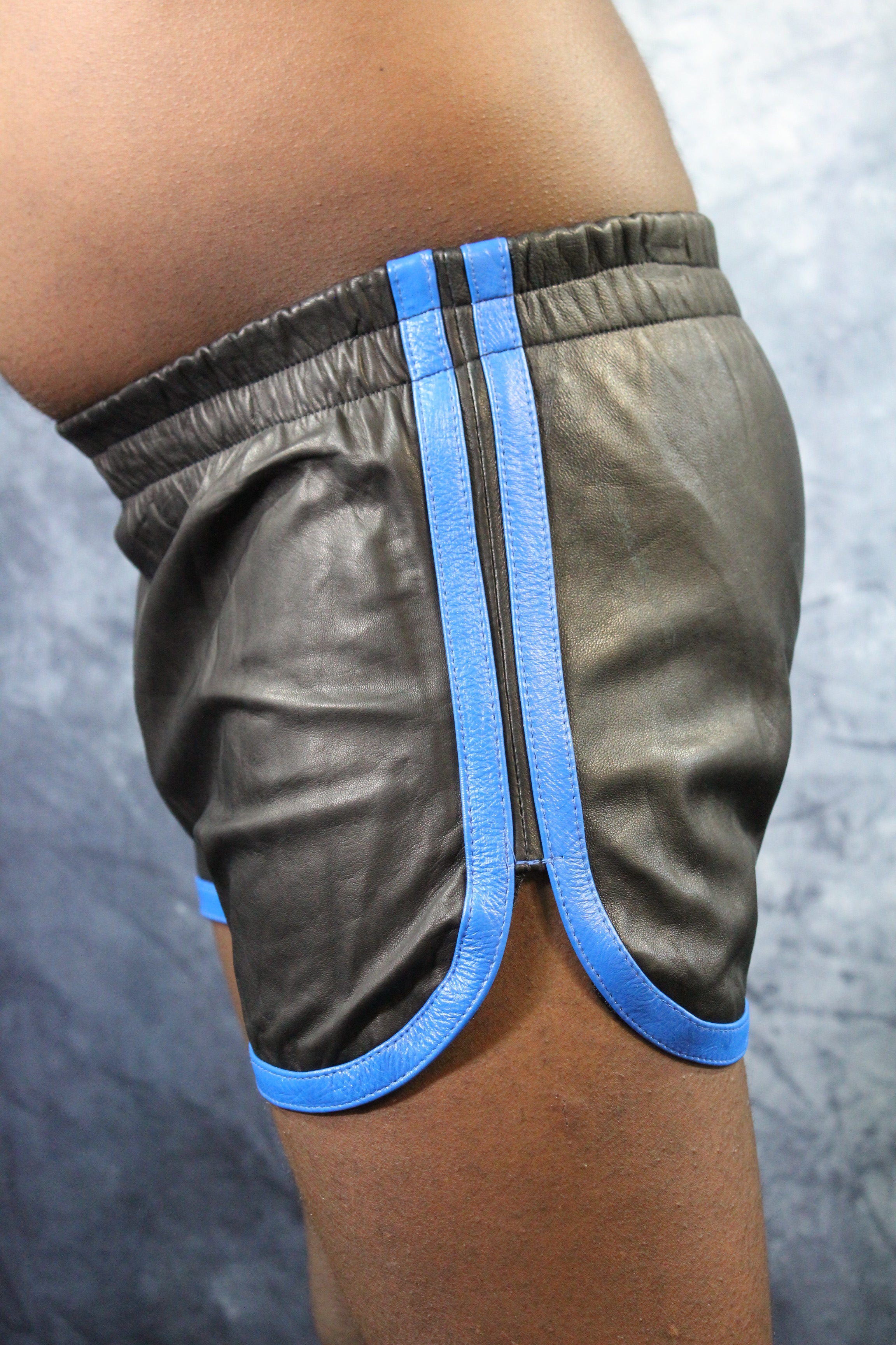 OnF Booty Shorts in Black with Blue Stripes