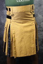 Hybrid Kilt - Khaki with Douglas Blue Modern Pleats