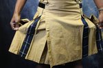 Hybrid Kilt - Khaki with Douglas Blue Modern Pleats