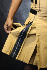 Hybrid Kilt - Khaki with Douglas Blue Modern Pleats