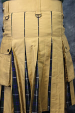 Hybrid Kilt - Khaki with Douglas Blue Modern Pleats