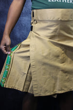 Hybrid Kilt Khaki with Irish Tartan Pleats
