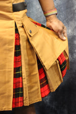 Hybrid Kilt Tan with Wallace Tartan Pleats Red Plaid Flannel