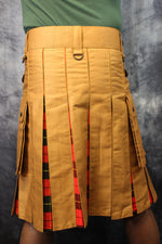 Hybrid Kilt Tan with Wallace Tartan Pleats Red Plaid Flannel