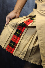 Kilt hybride en beige avec plis tartan rouge