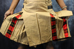 Kilt hybride en beige avec plis tartan rouge
