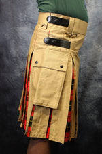 Kilt hybride en beige avec plis tartan rouge