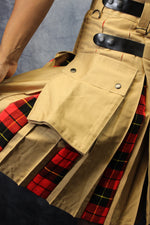 Kilt hybride en beige avec plis tartan rouge