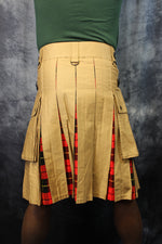 Kilt hybride en beige avec plis tartan rouge