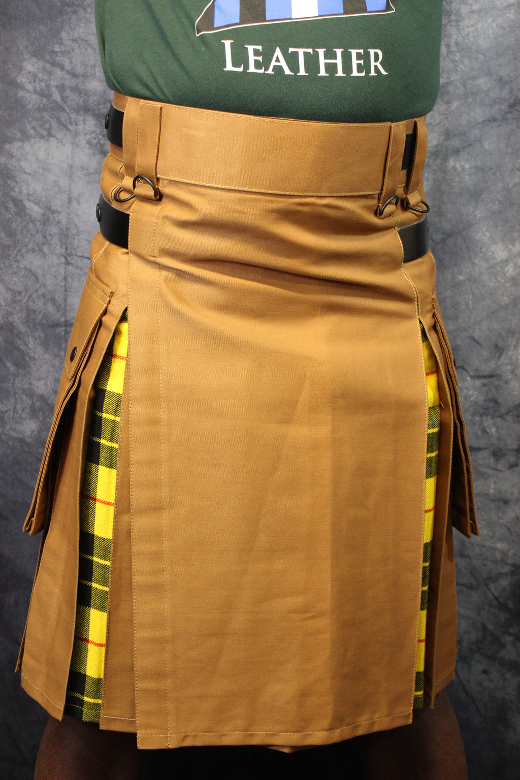 Hybrid Kilt Tan with Macleod Of Lewis Tartan Pleats