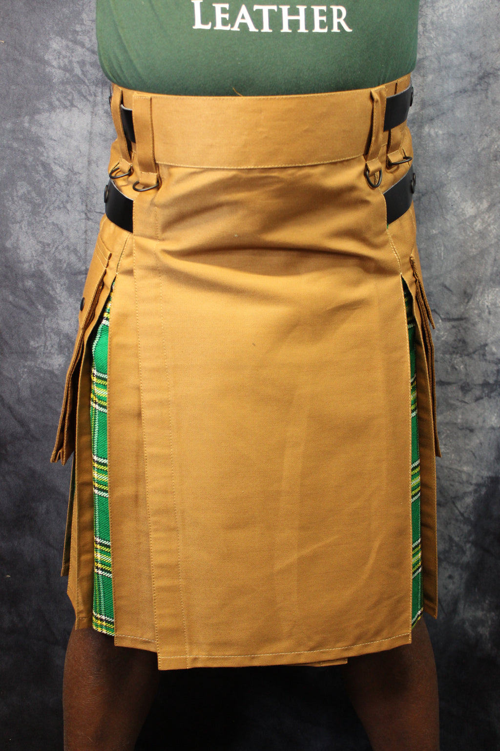 Hybrid Kilt in Tan with Irish Tartan Pleats