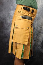 Hybrid Kilt in Tan with Irish Tartan Pleats