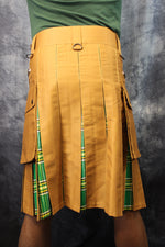 Hybrid Kilt in Tan with Irish Tartan Pleats