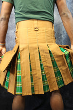 Hybrid Kilt in Tan with Irish Tartan Pleats