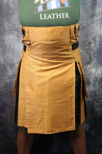 Hybrid Kilt in Tan with Black Watch Tartan Pleats