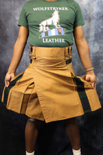 Hybrid Kilt in Tan with Black Watch Tartan Pleats