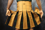 Hybrid Kilt in Tan with Black Watch Tartan Pleats