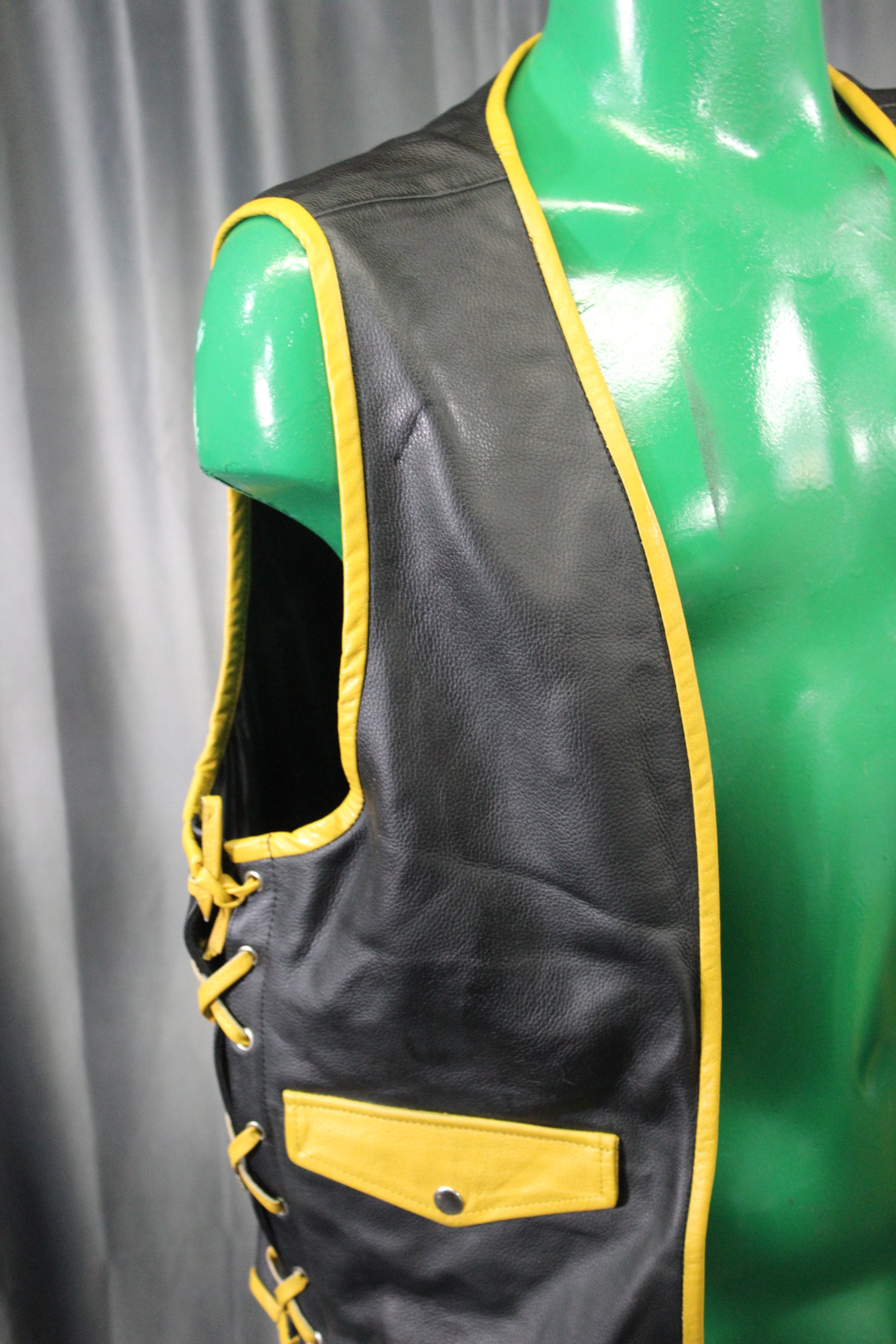 OnF Leather Bar Vest - Black with Yellow Highlights