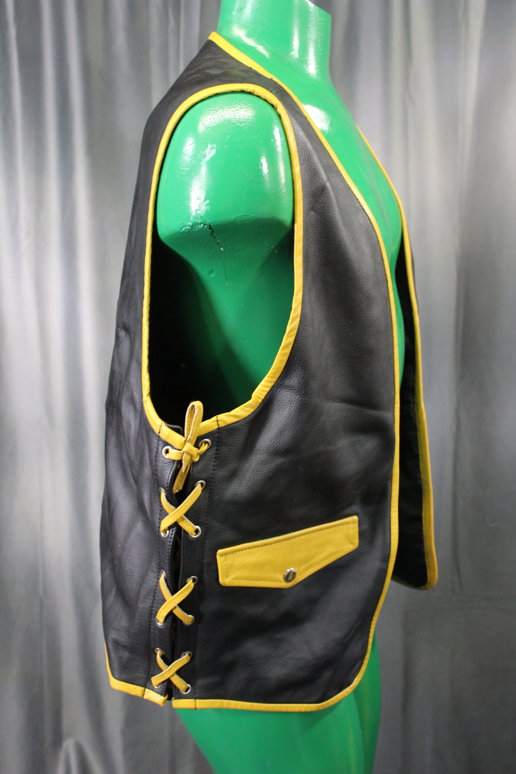 OnF Leather Bar Vest - Black with Yellow Highlights