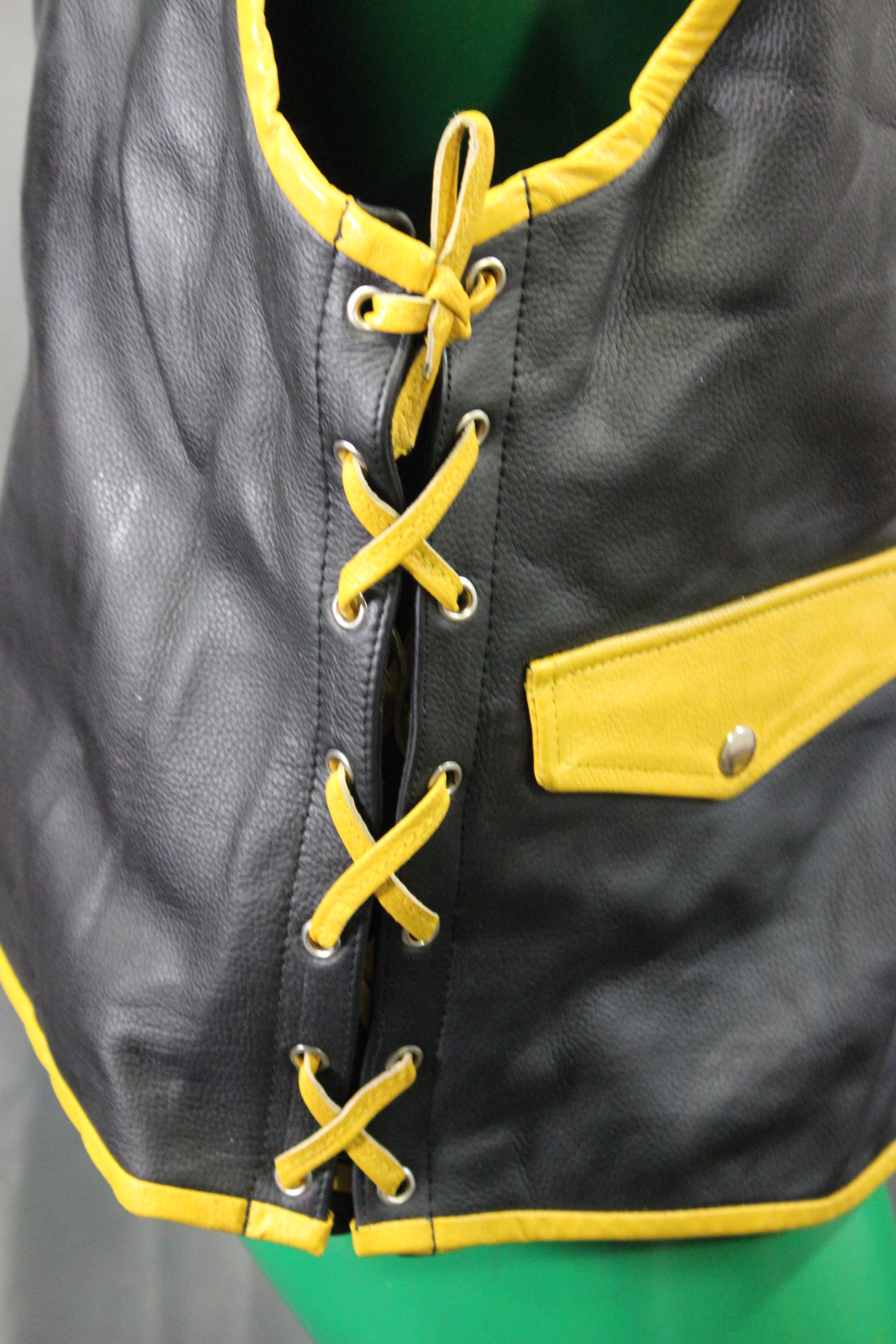OnF Leather Bar Vest - Black with Yellow Highlights